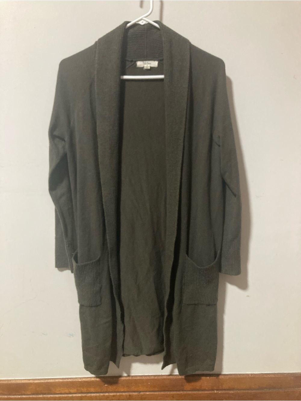 Peyton Primrose Olive Green Open-Front Long Cardigan Size Small